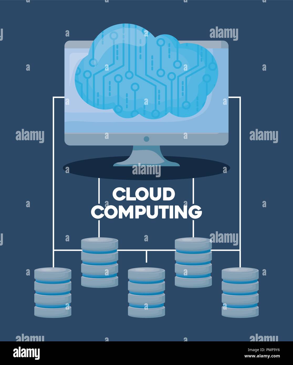cloud computing design with computer and data servers over blue ...