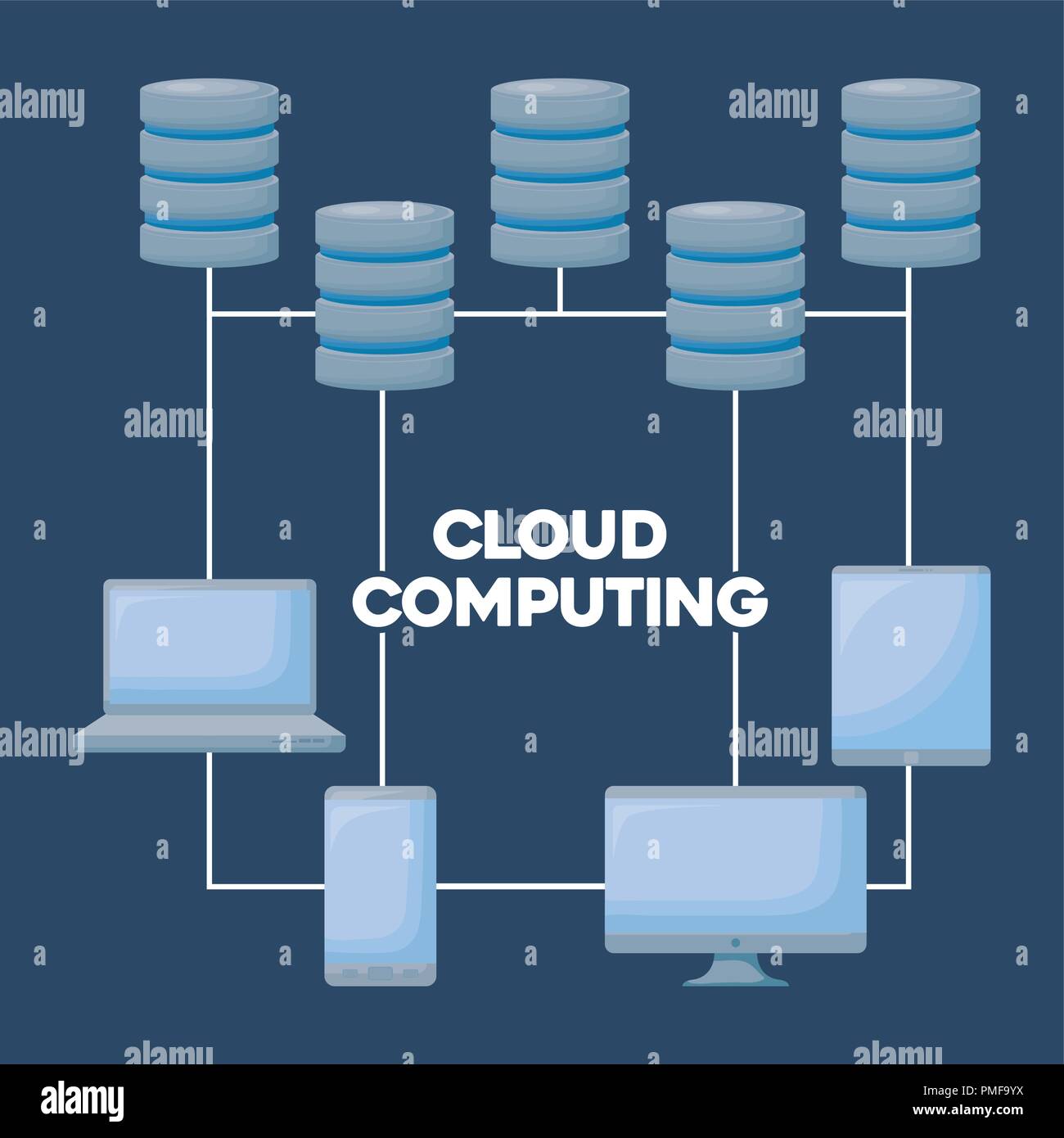 cloud computing design with technology devices and data servers over ...