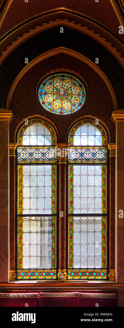 Stained Glass Window in the Hungarian Parliament House Stock Photo