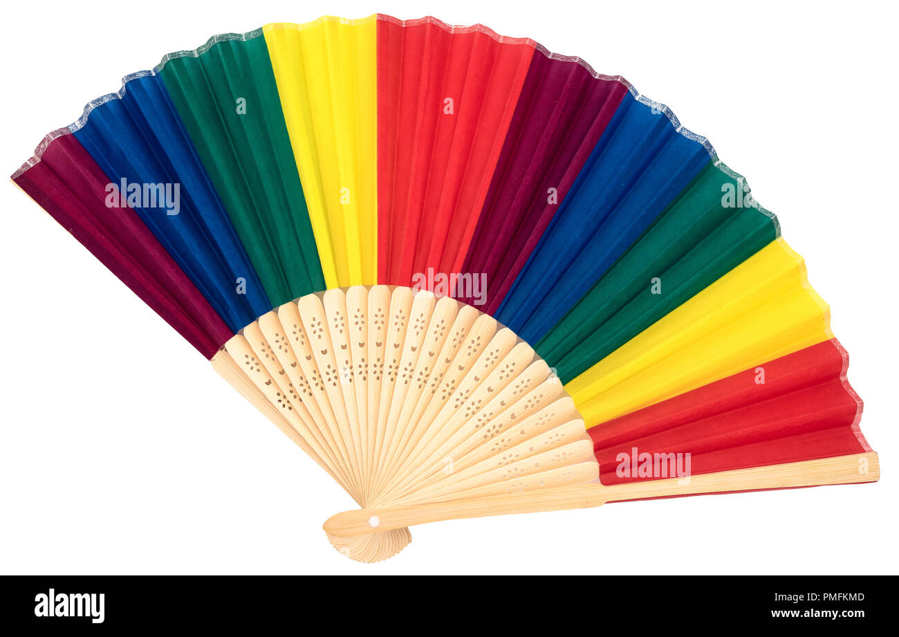 colorful handheld fan isolated on white Stock Photo