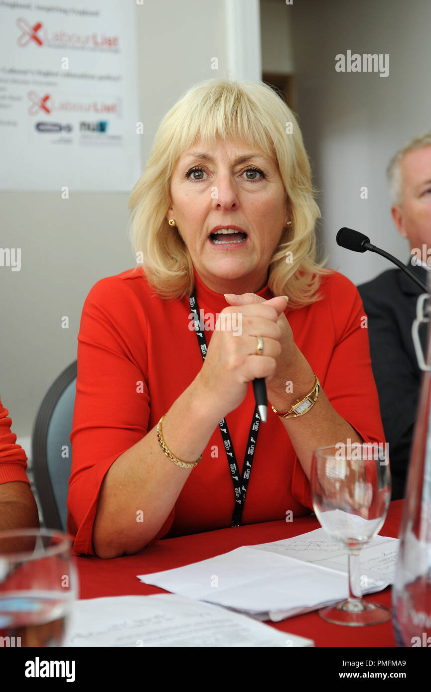 Brighton, England. 28th September, 2015.  Jennie Formby, political director of UNITE the Union and Labour NEC member, speaking at the fringe meeting ' Stock Photo