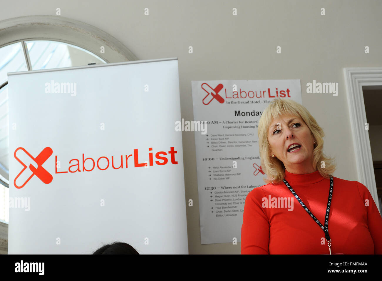 Brighton, England. 28th September, 2015.  Jennie Formby, political director of UNITE the Union and Labour NEC member, speaking at the fringe meeting ' Stock Photo