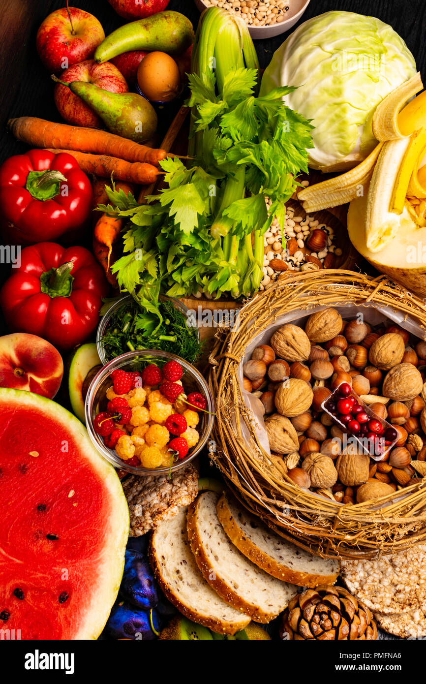 Foods rich in fiber as rye galette , bread, watermeon, wheat bran