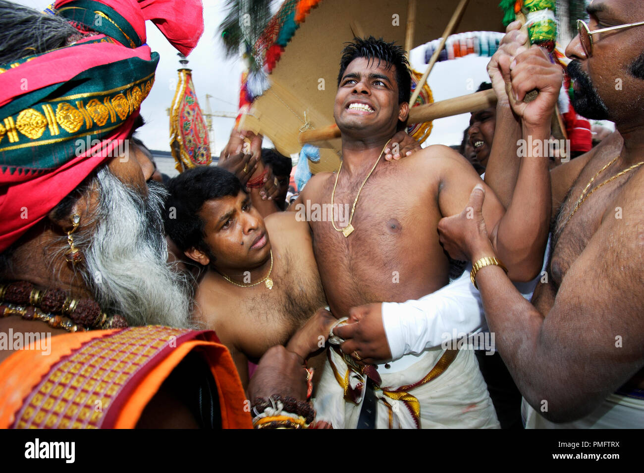 Temple dancers in ecstasy at the annual temple festival in Europe's largest  Hindu temple in Hamm. The highlight of the two-week festival is the festive  procession through the industrial area of Hamm