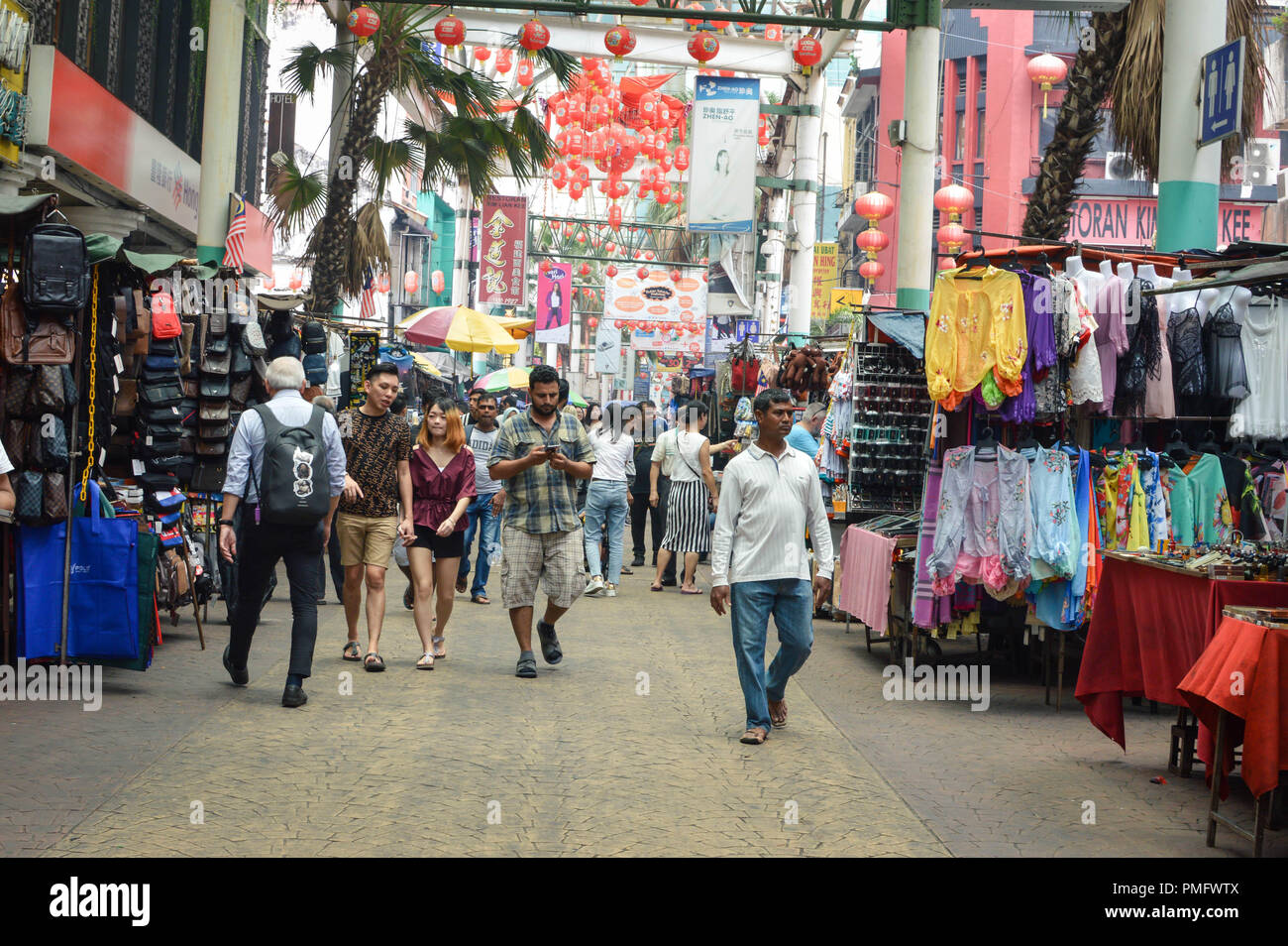 Kuala Lumpur, Malaysia - 8 September, 2017: People stroll a very busy and popular Jalan Petaling in Chinatown, Kuala Lumpur, Malaysia Stock Photo