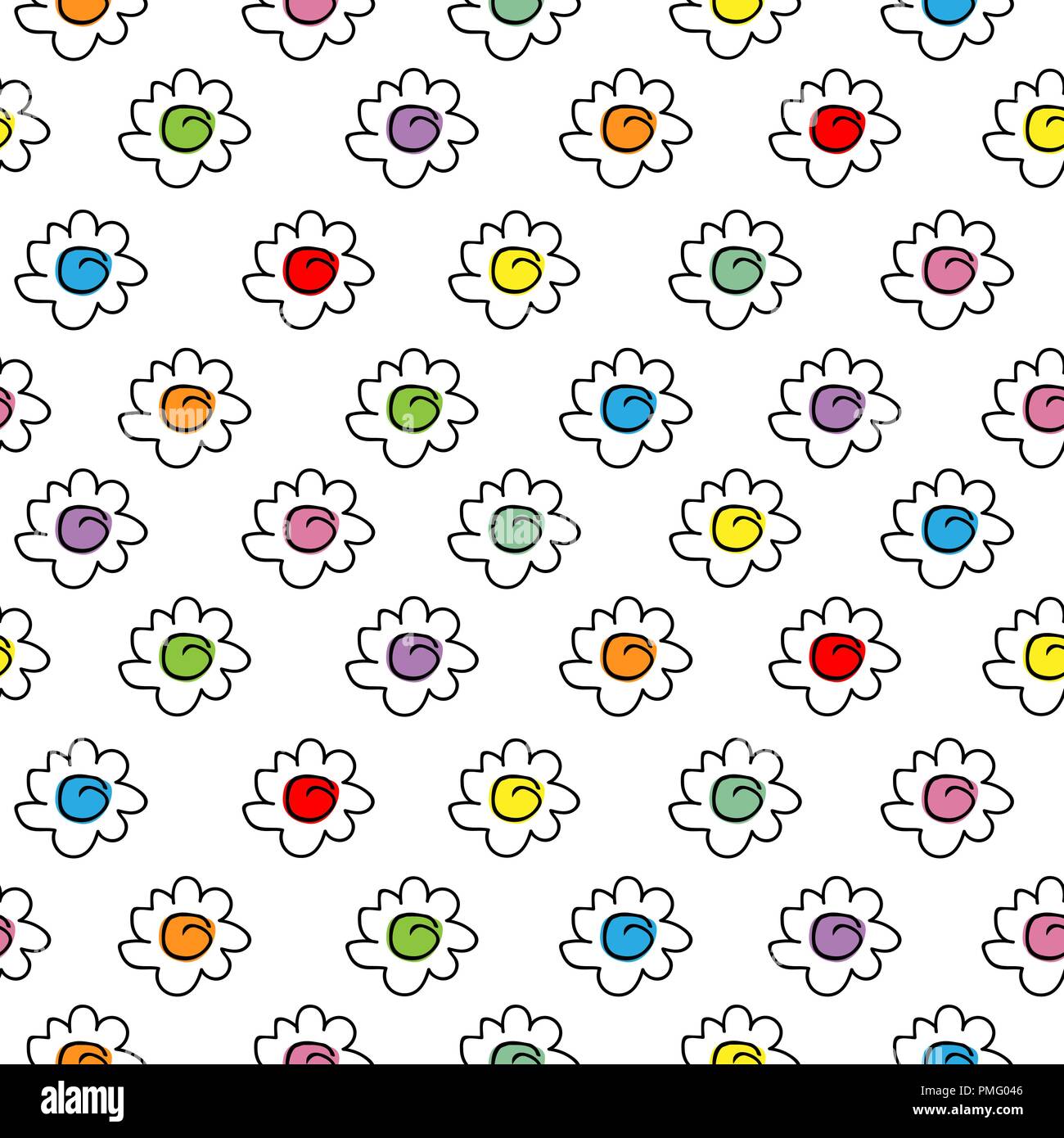 colored stylish seamless vector background with camomile flowers, small cute flowers. Stock Vector