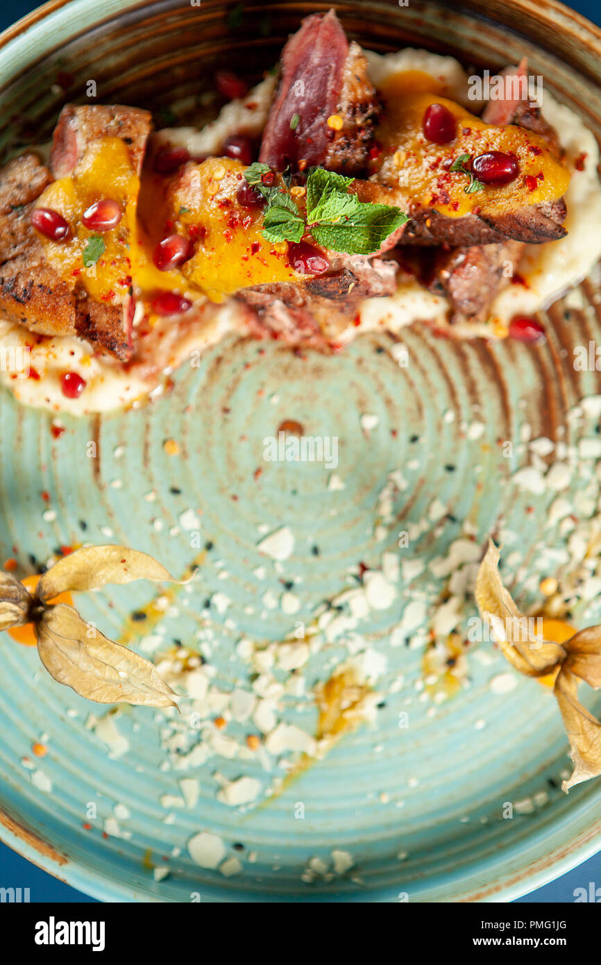 Fine dining design in restaurant. Duckbreast gastronomy Stock Photo - Alamy