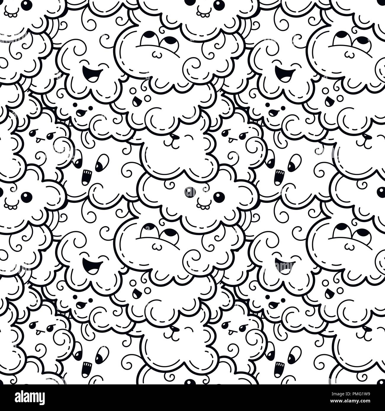 Seamless pattern with funny doodle clouds for prints, designs, cards ...