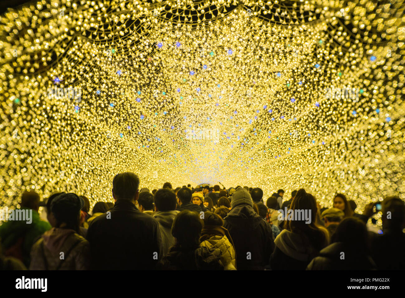 Nagoya, Japan - Nov 26, 2017: Giant led light tunnel is the famous place in nabana no sato. Many tourists sightseeing and taking a picture Stock Photo