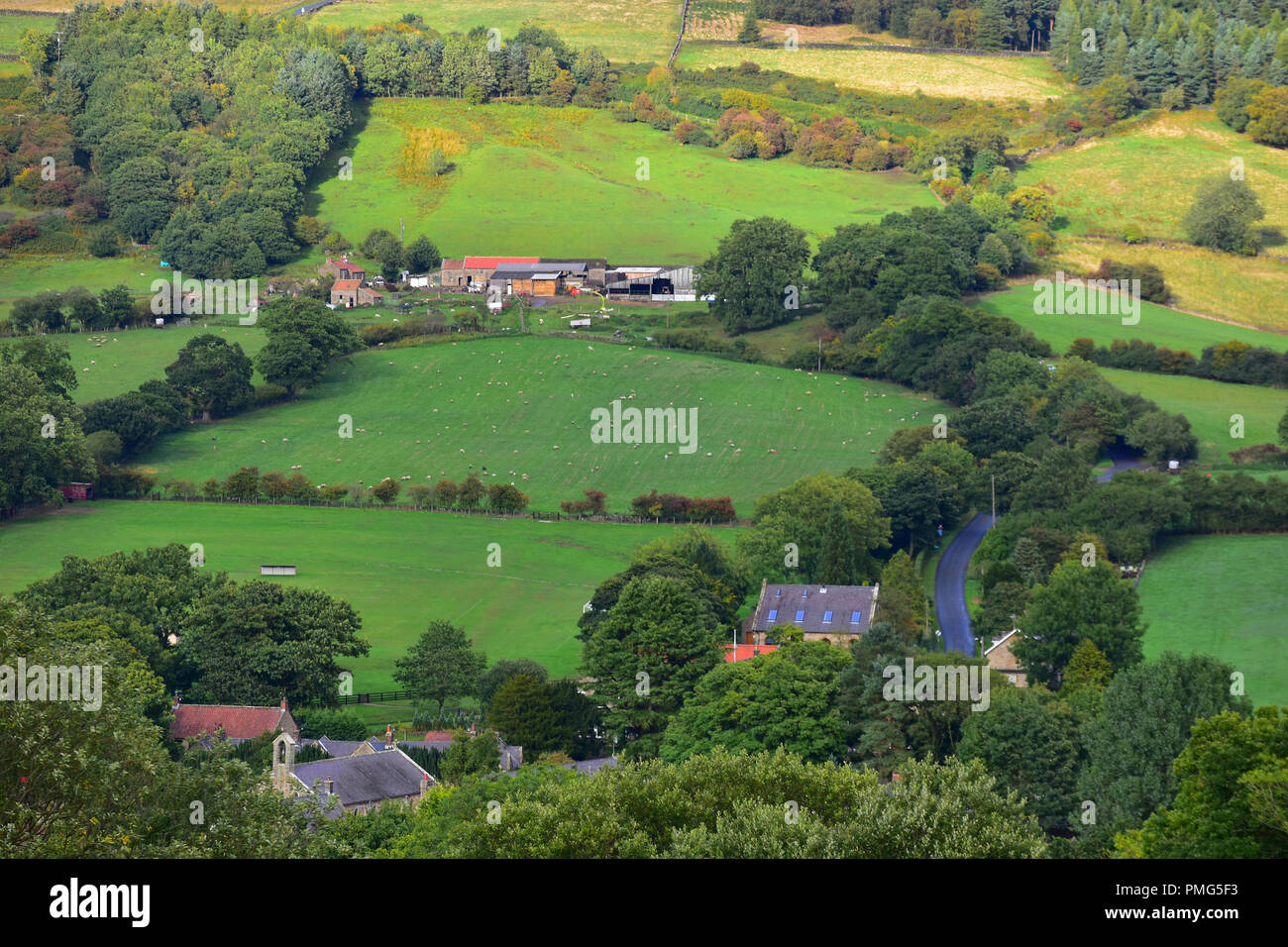 View over Rosedale Abbey, North Yorkshire Moors, England UK Stock Photo