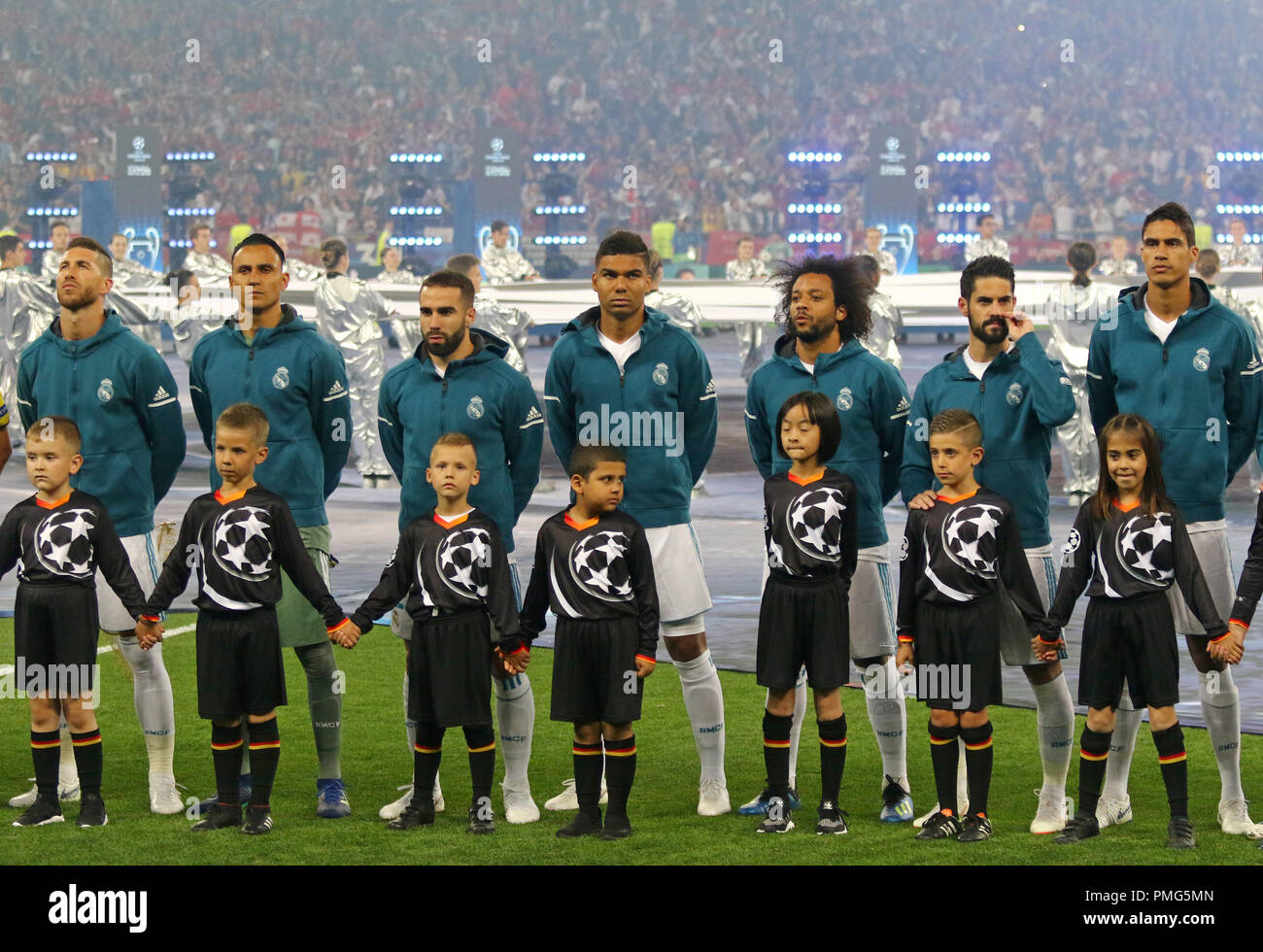 KYIV, UKRAINE - MAY 26, 2018: Real Madrid players listen to Champions League  Anthem before the UEFA Champions League Final 2018 game against Liverpool  Stock Photo - Alamy