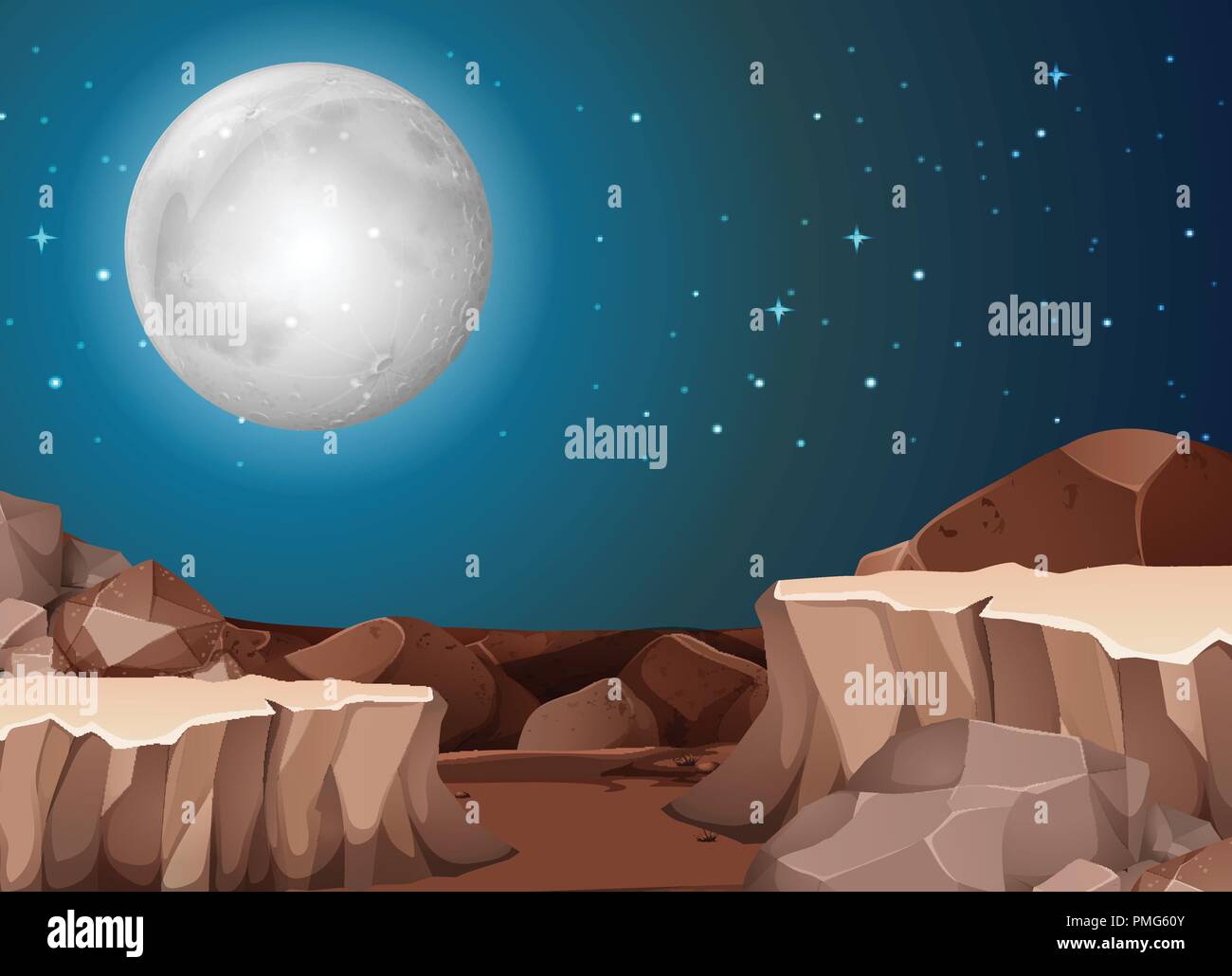 Night time desert scene illustration Stock Vector