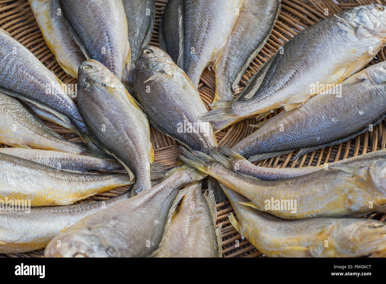 Dried Fish on a Mat-isolated, close-up of dried whole fish on a mat Stock  Photo - Alamy