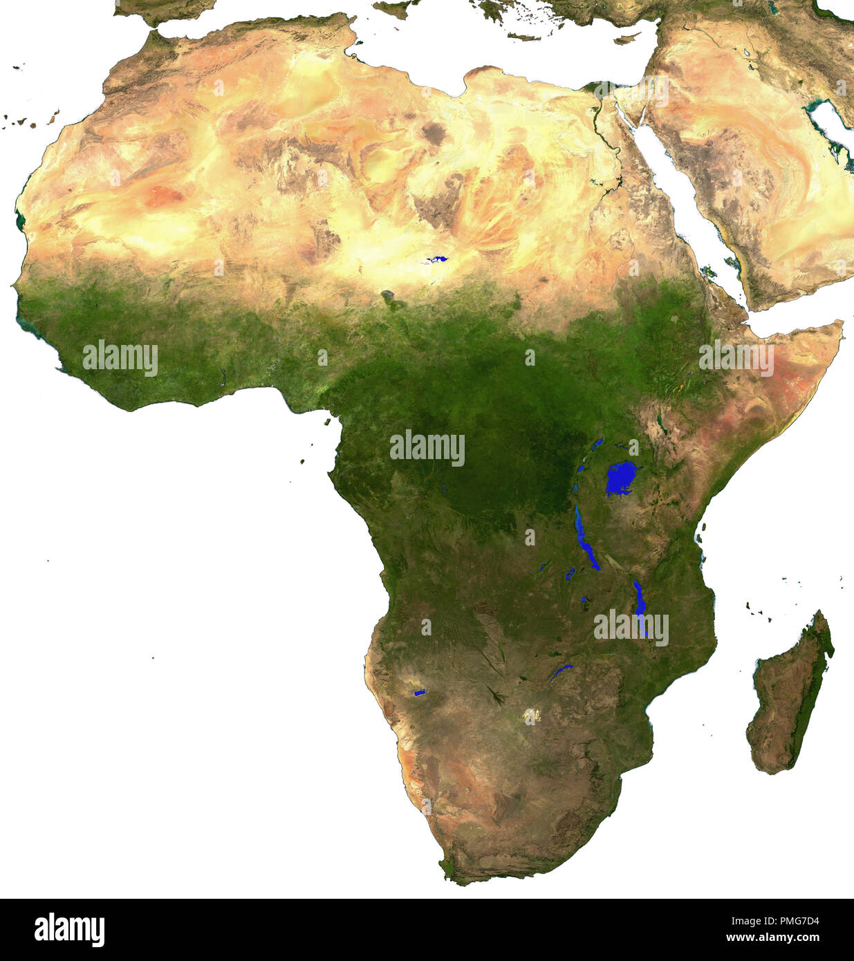 Africa - Composite satellite image of the entire continent isolated on a white background. See additional information below. Stock Photo