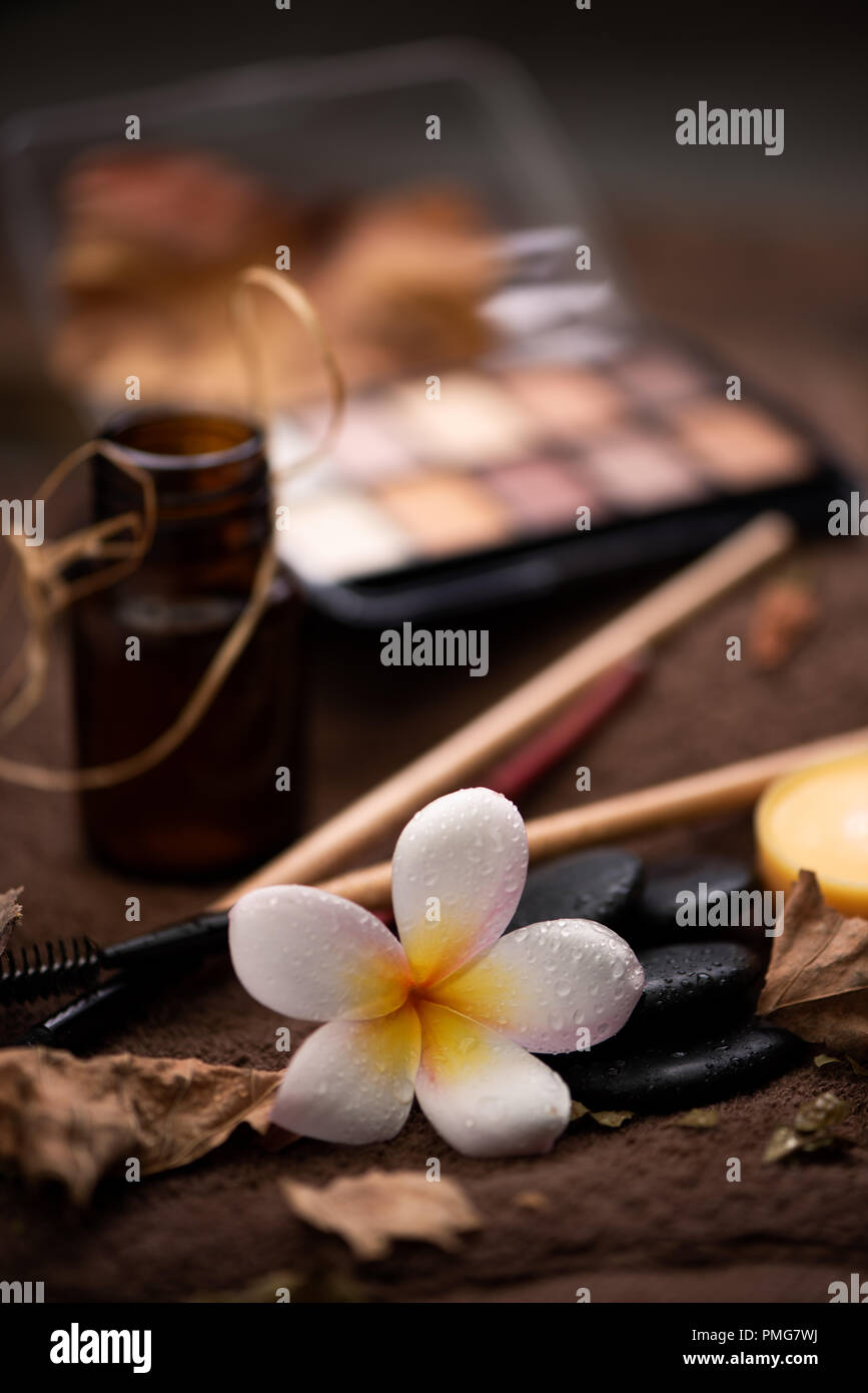 spa setting wirh make up on towel Stock Photo