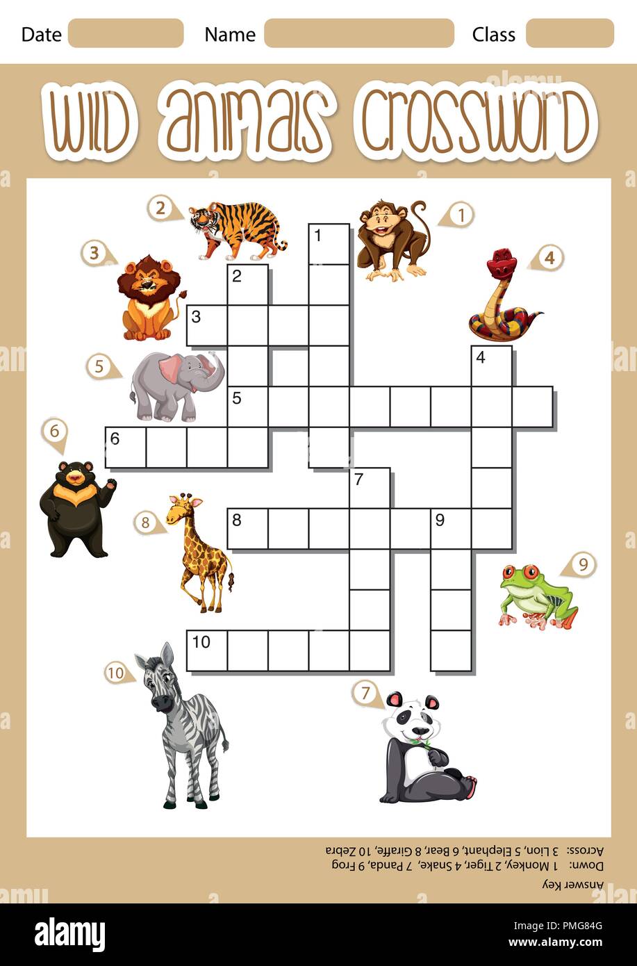 Wild animals crossword concept illustration Stock Vector Image & Art