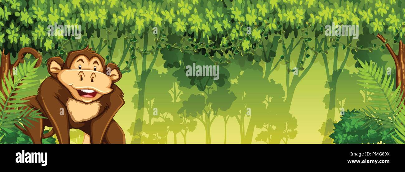 Moneky in jungle scene illustration Stock Vector Image & Art - Alamy