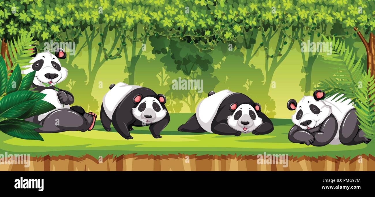 Set of pandas in jungle illustration Stock Vector Image & Art - Alamy