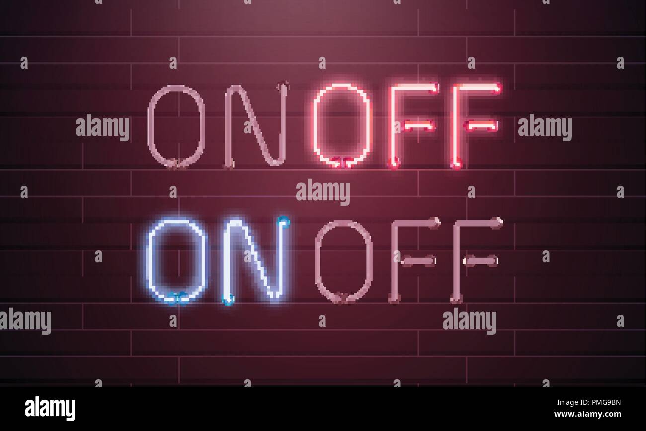 On and Off lamp Neon light Toggle switch button. Vector illustration ...