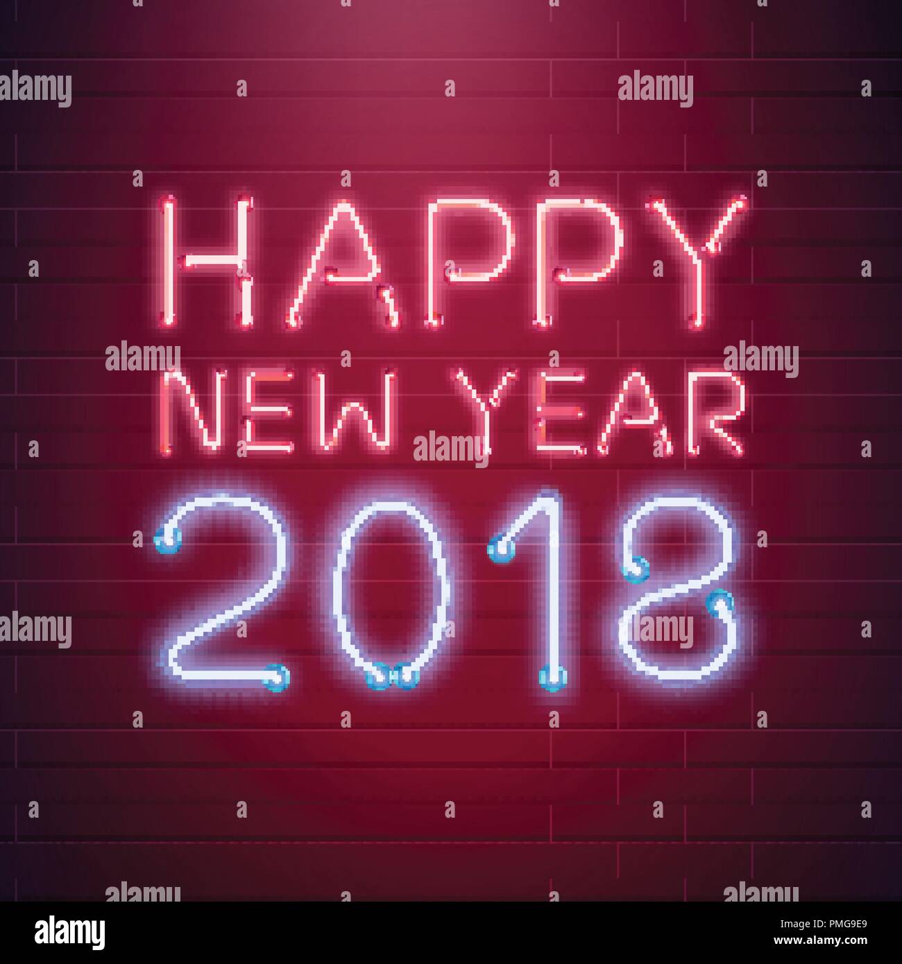 2017 New Year shining neon banner. Vector illustration. Stock Vector