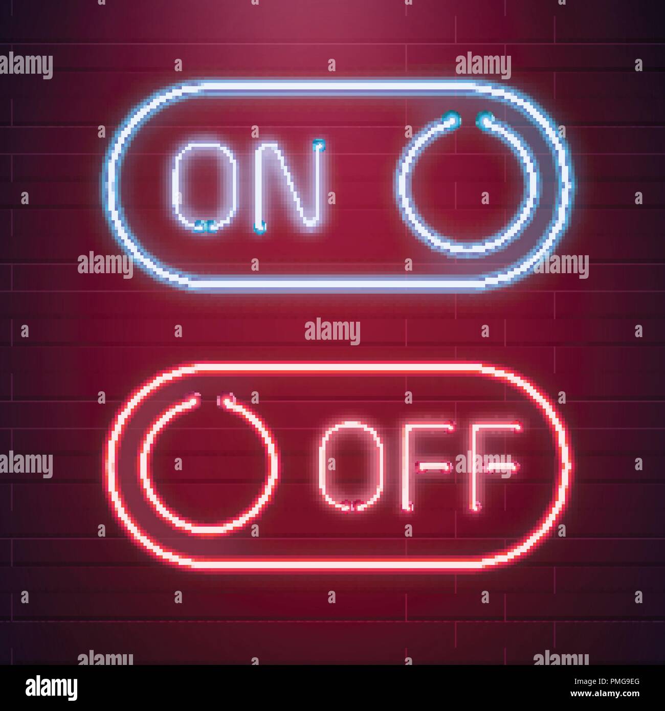 On and Off lamp Neon light Toggle switch button. Vector illustration. Fluorescent light vector illustration Stock Vector