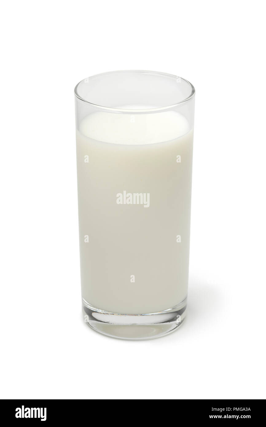 Glass of fresh organic buttermilk isoloated on white background Stock Photo