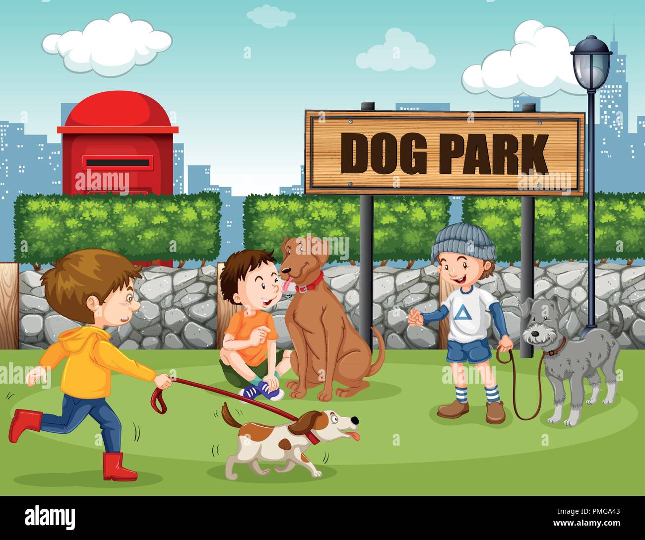 People in dog park illustration Stock Vector