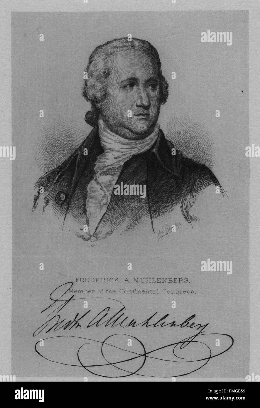 Engraved portrait of Frederick Augustus Muhlenberg, member of the Continental Congress from Pennsylvania, 1841. From the New York Public Library. () Stock Photo