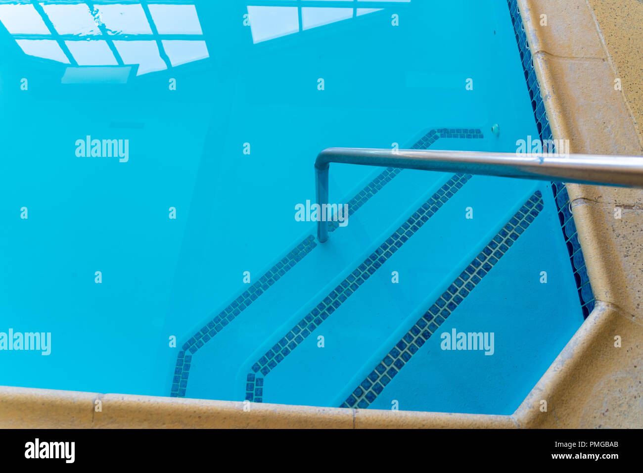 Clean hotel hot tub Jacuzzi. Concept for relaxation, muscle ache, bubbly, chlorine Stock Photo