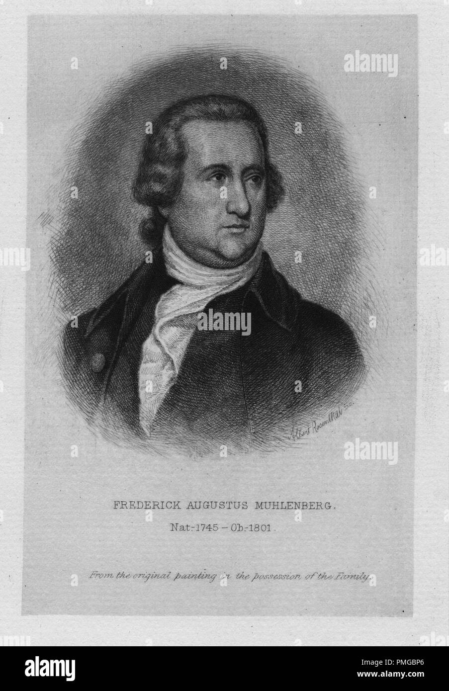 Engraved portrait of Frederick Augustus Muhlenberg, member of the Continental Congress from Pennsylvania, 1841. From the New York Public Library. () Stock Photo