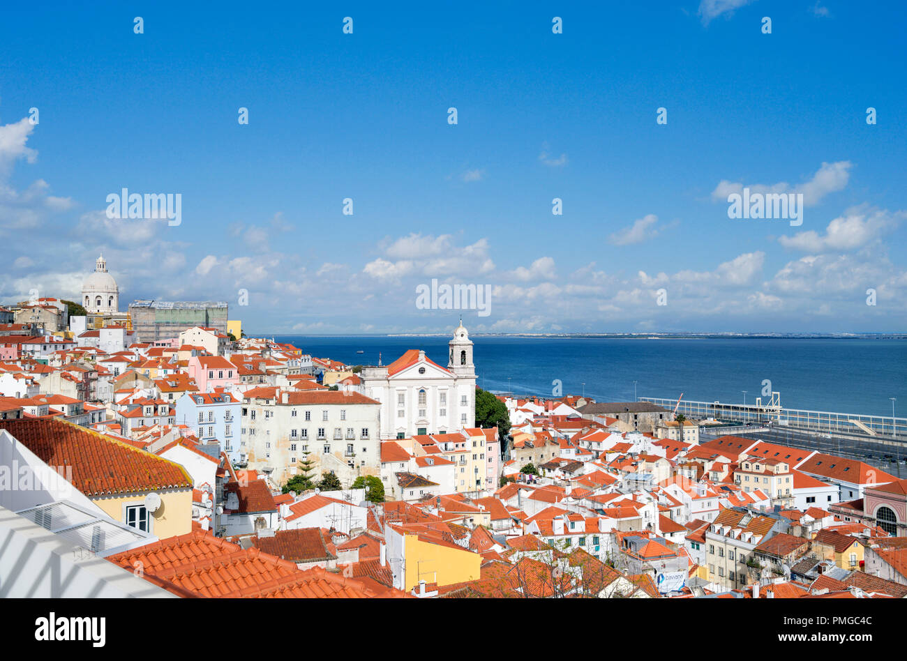 View over the Alfama district from Miradouro de Santa Luzia, Lisbon, Portugal Stock Photo