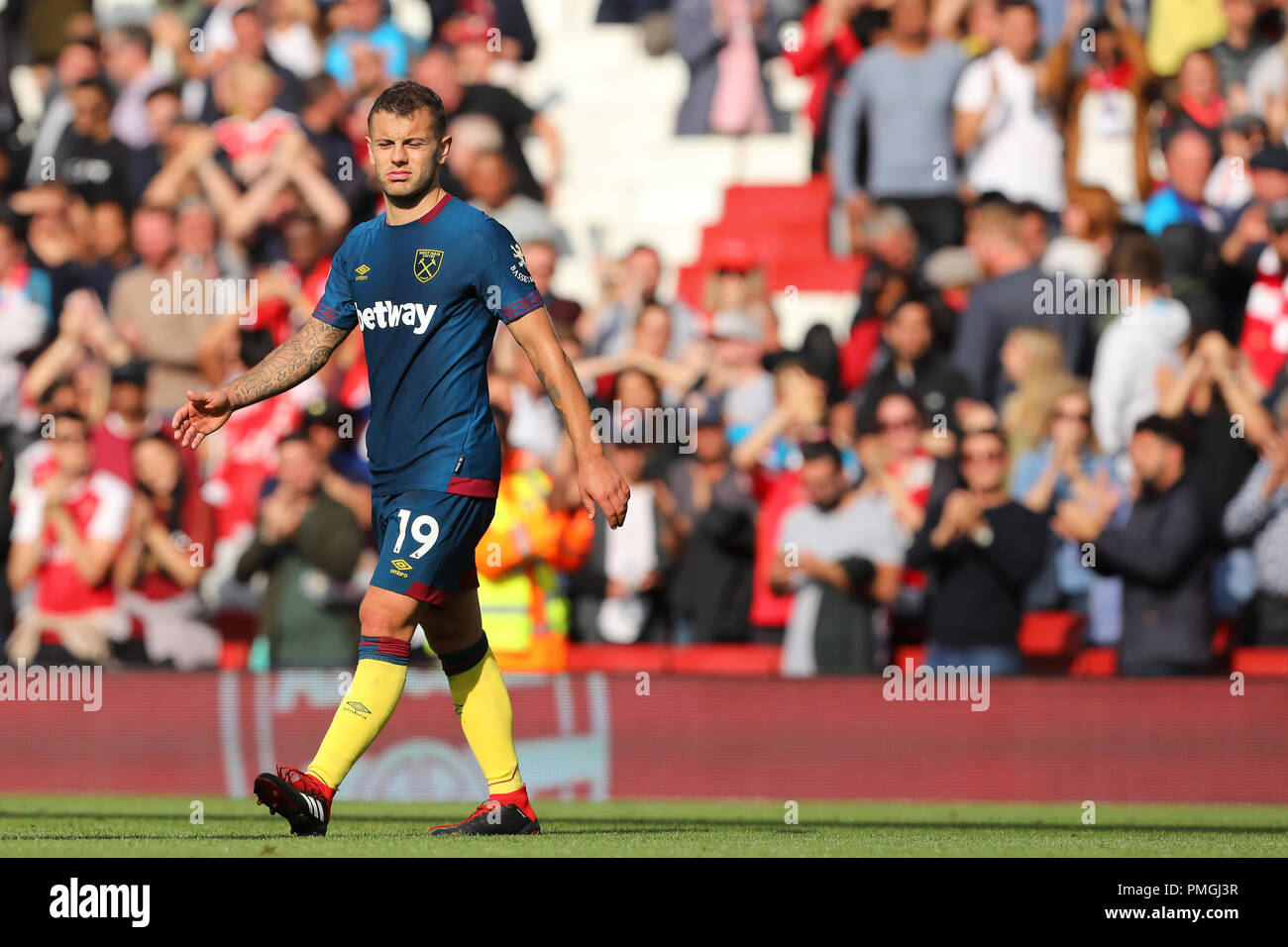 A frustrated Jack Wilshere of West Ham United leaves the pitch after his  side lost 3-1 to Arsenal - Arsenal v West Ham United, Premier League,  Emirate Stock Photo - Alamy