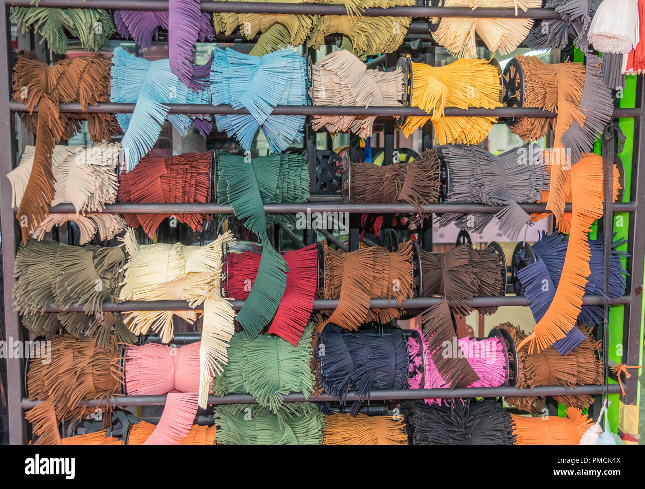 Colorful Trimmingsbricabrac and other sewing trimmings, on a display