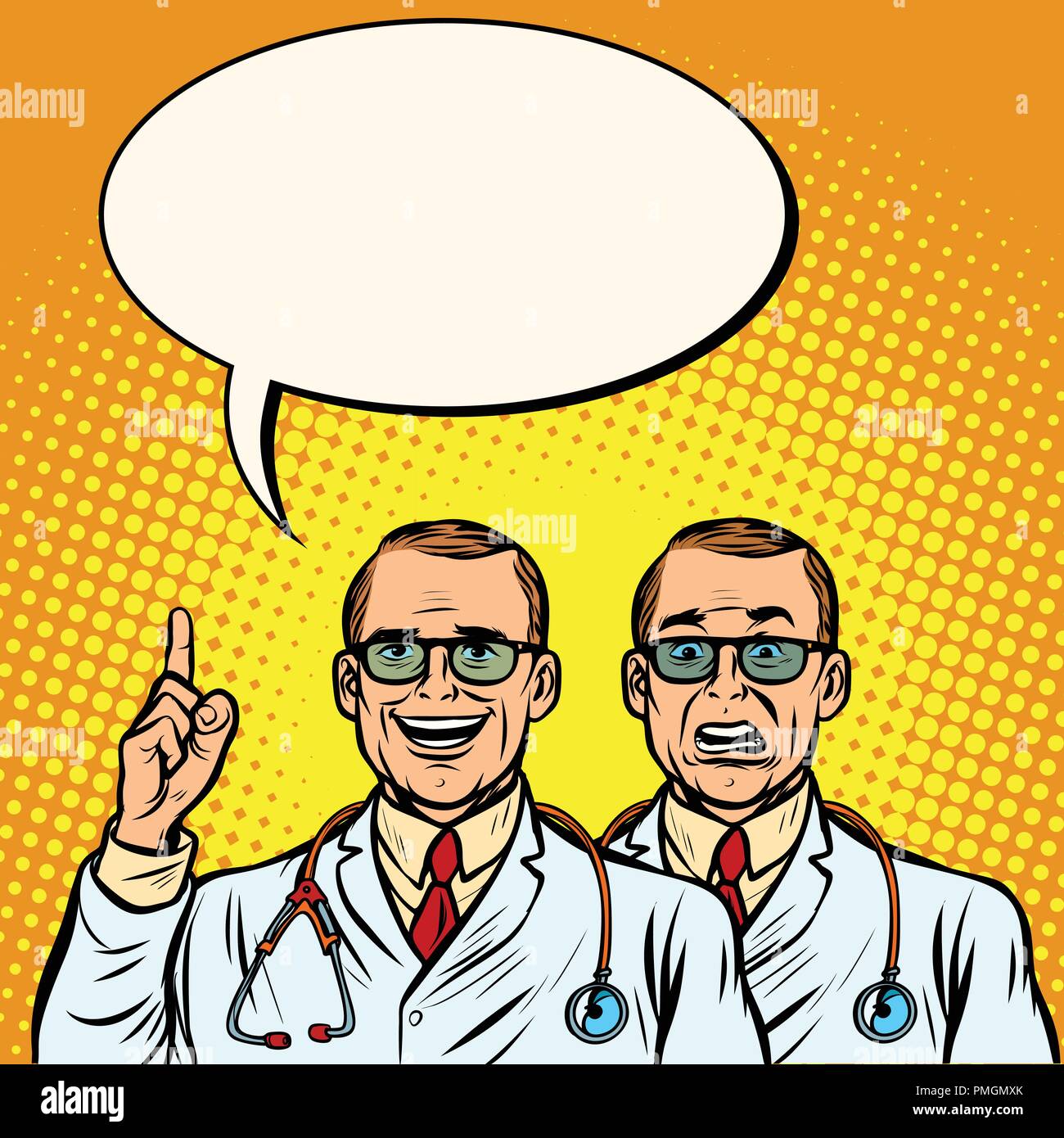 Two doctors joyful and skeptical. Medicine and health Stock Vector