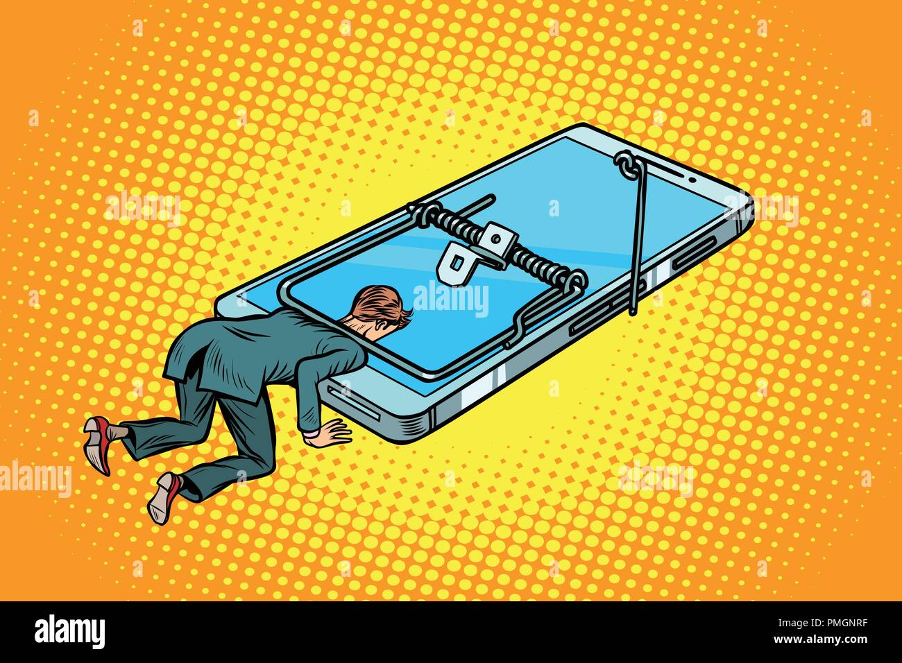 man trapped in a mousetrap smartphone Stock Vector