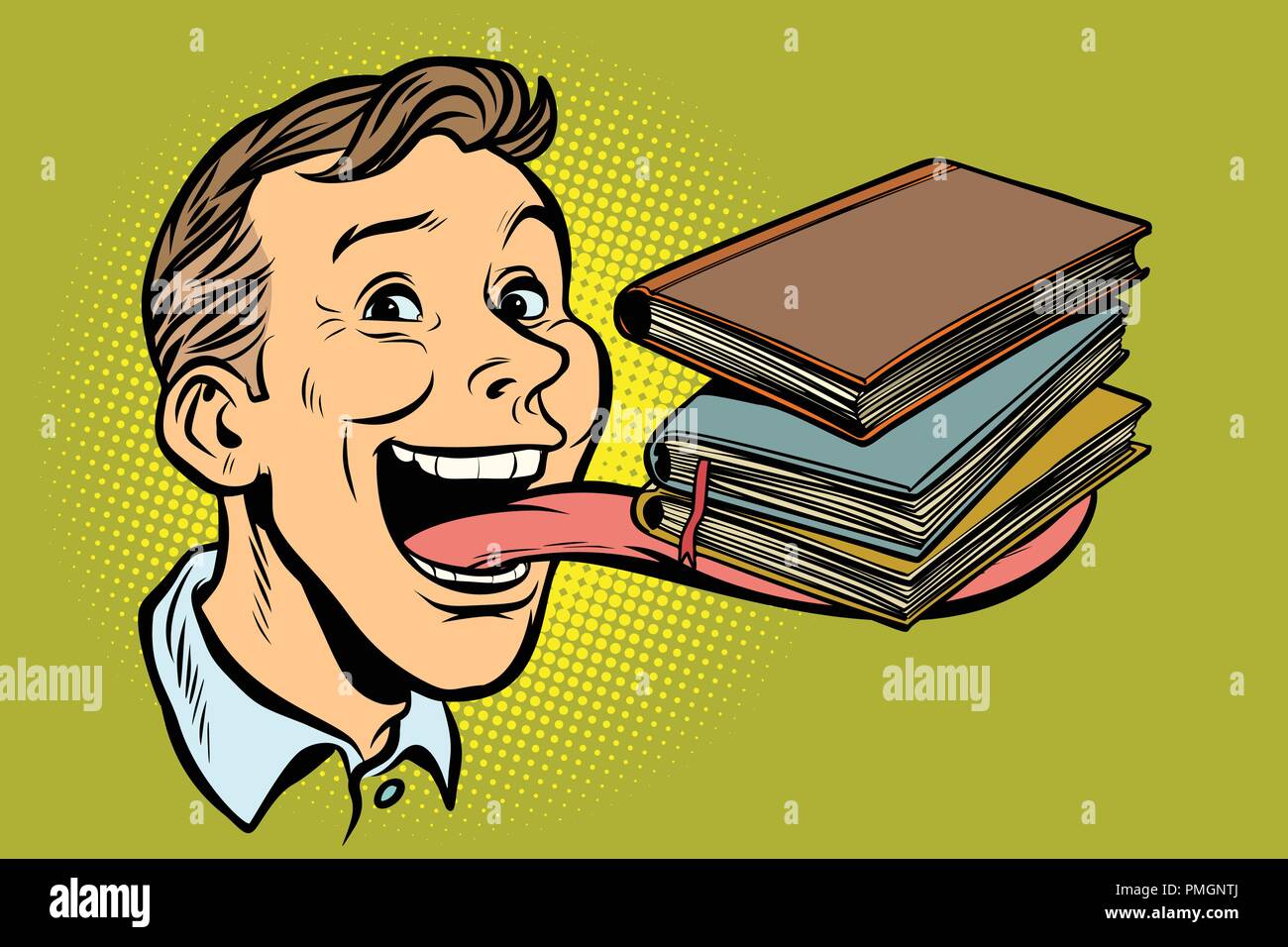 man with books in a long tongue Stock Vector