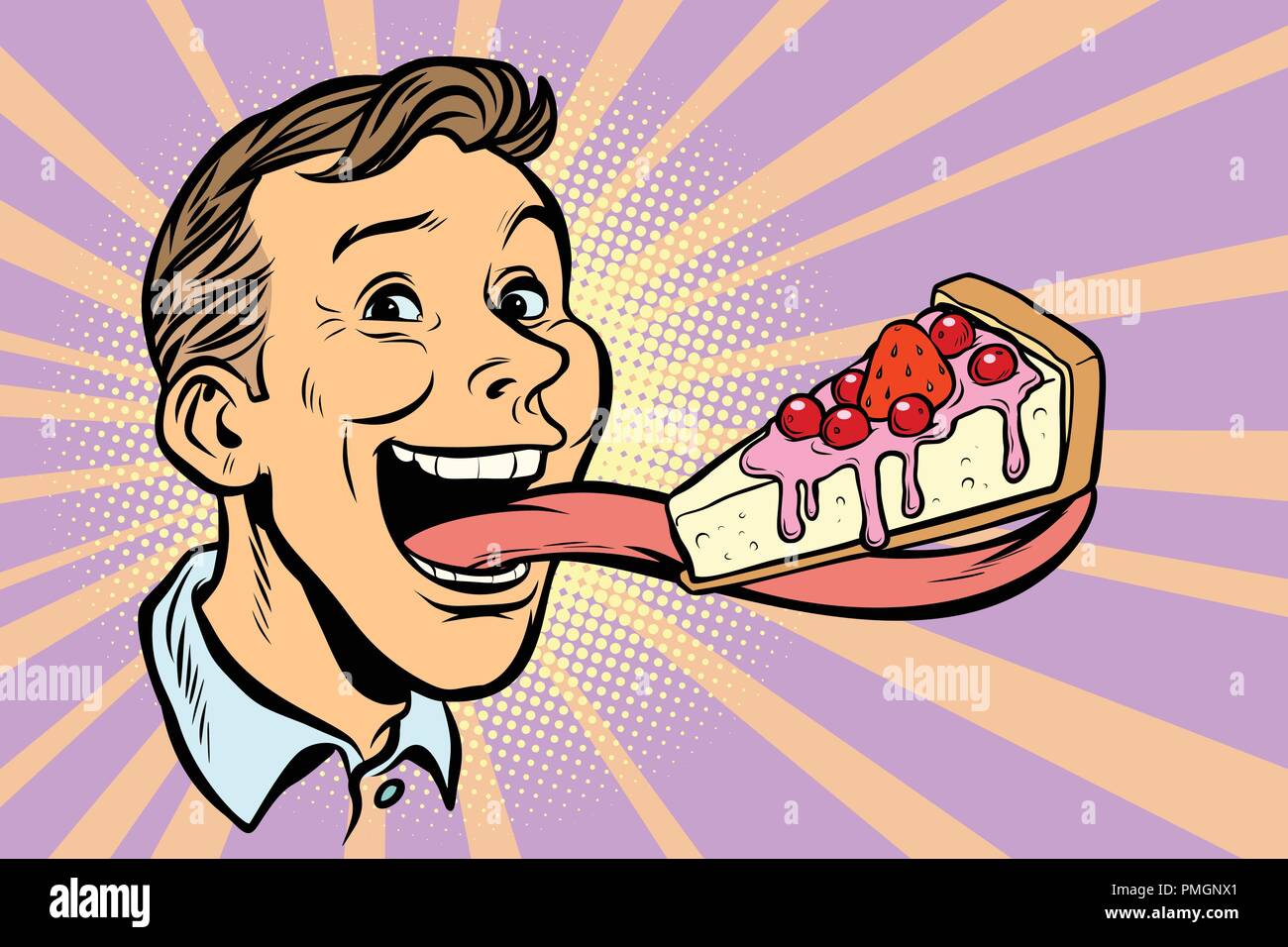 man with a cake in a long tongue Stock Vector