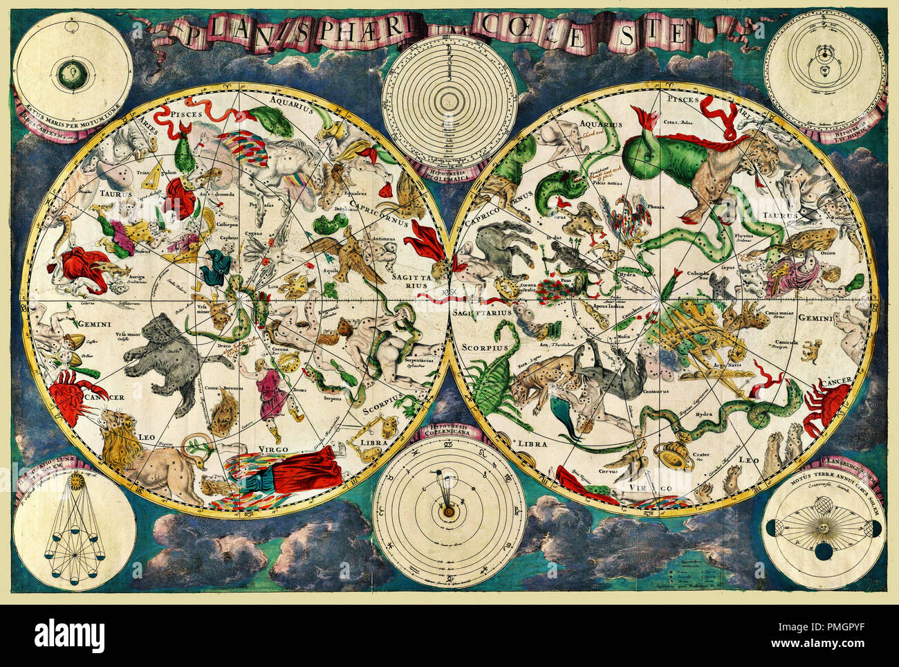 Vintage Celestial Map 1670 Stock Photo
