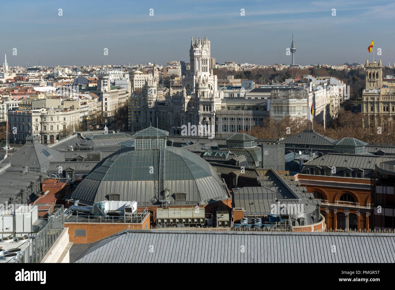 MADRID, SPAIN - JANUARY 24, 2018:  Panoramic view of city of Madrid from Circulo de Bellas Artes, Spain Stock Photo