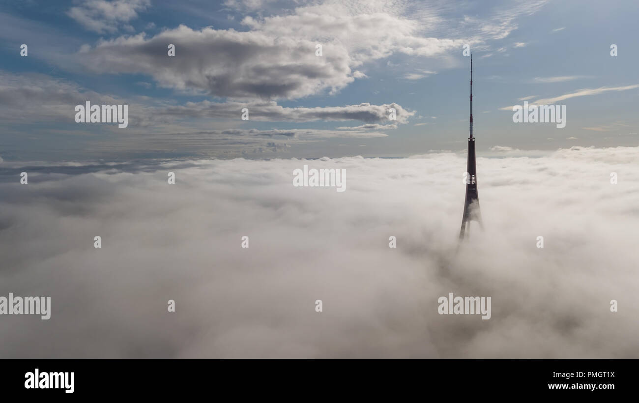 Tv tower clouds drone flight hi-res stock photography and images - Alamy