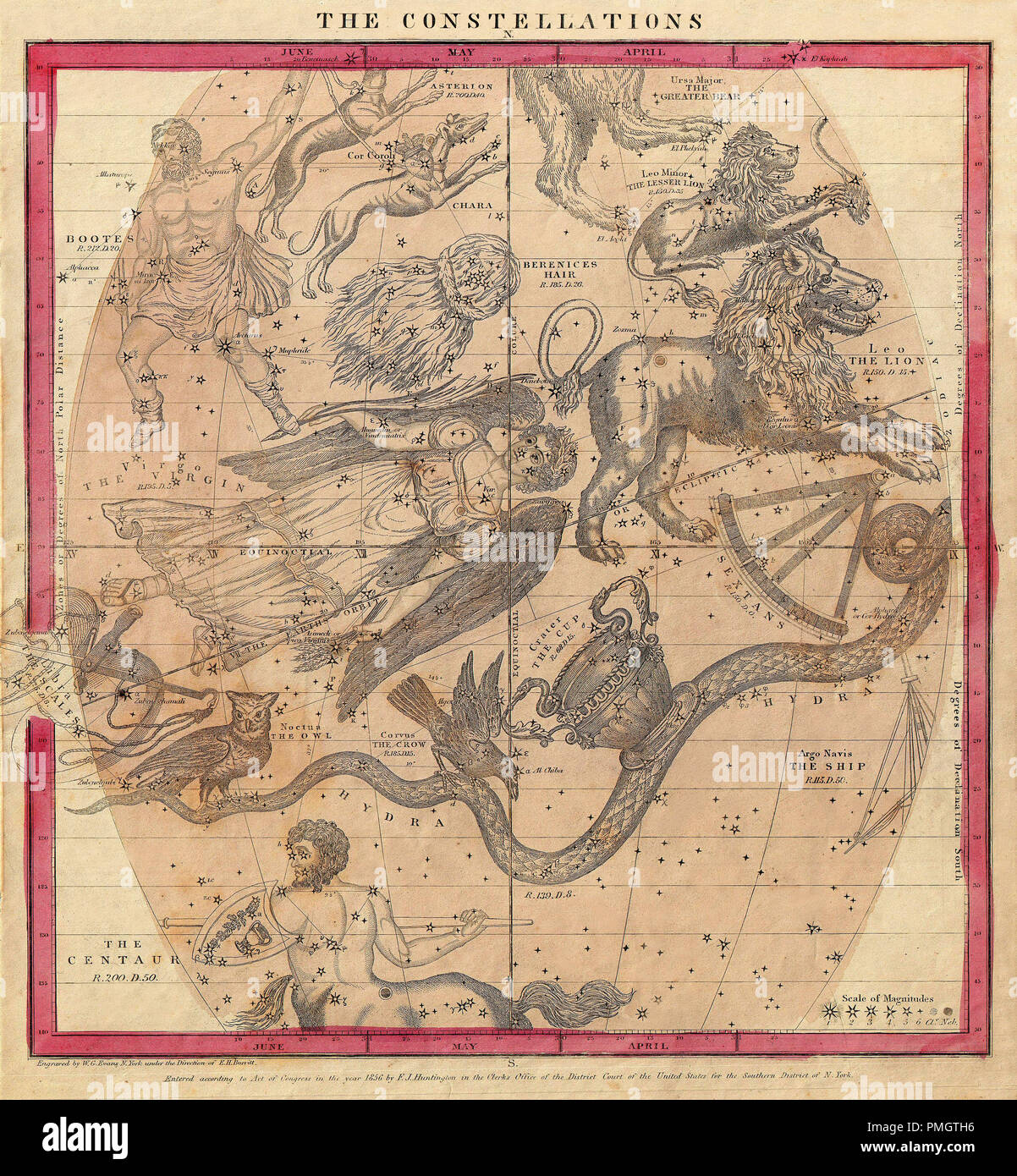 Vintage constellation chart by Burritt circa 1856.
