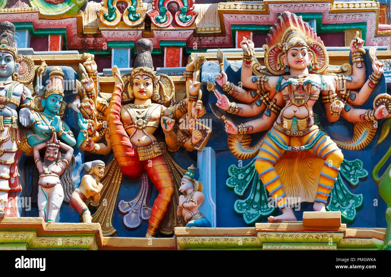 MEENAKSHI TEMPLE MADURAI TAMIL NADU INDIA STATUES CLOSE UP OF GODS AND