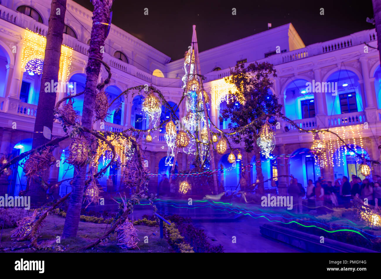 QUITO, ECUADOR AUGUST, 15, 2018 Indoor view of people taking pictures