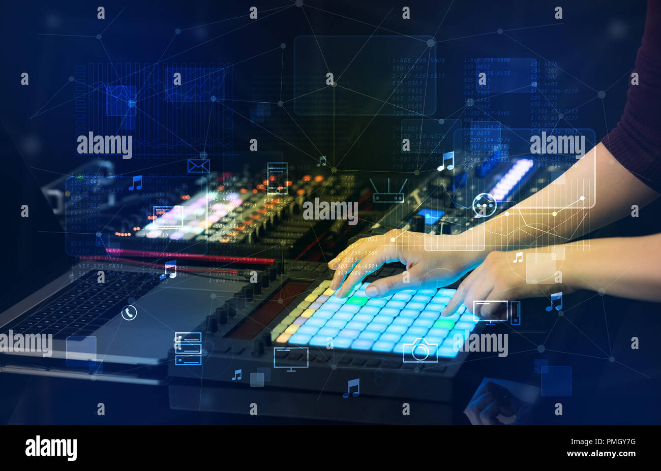Midi Controller Hand Hand remixing music on midi controller with play music and multimedia ...