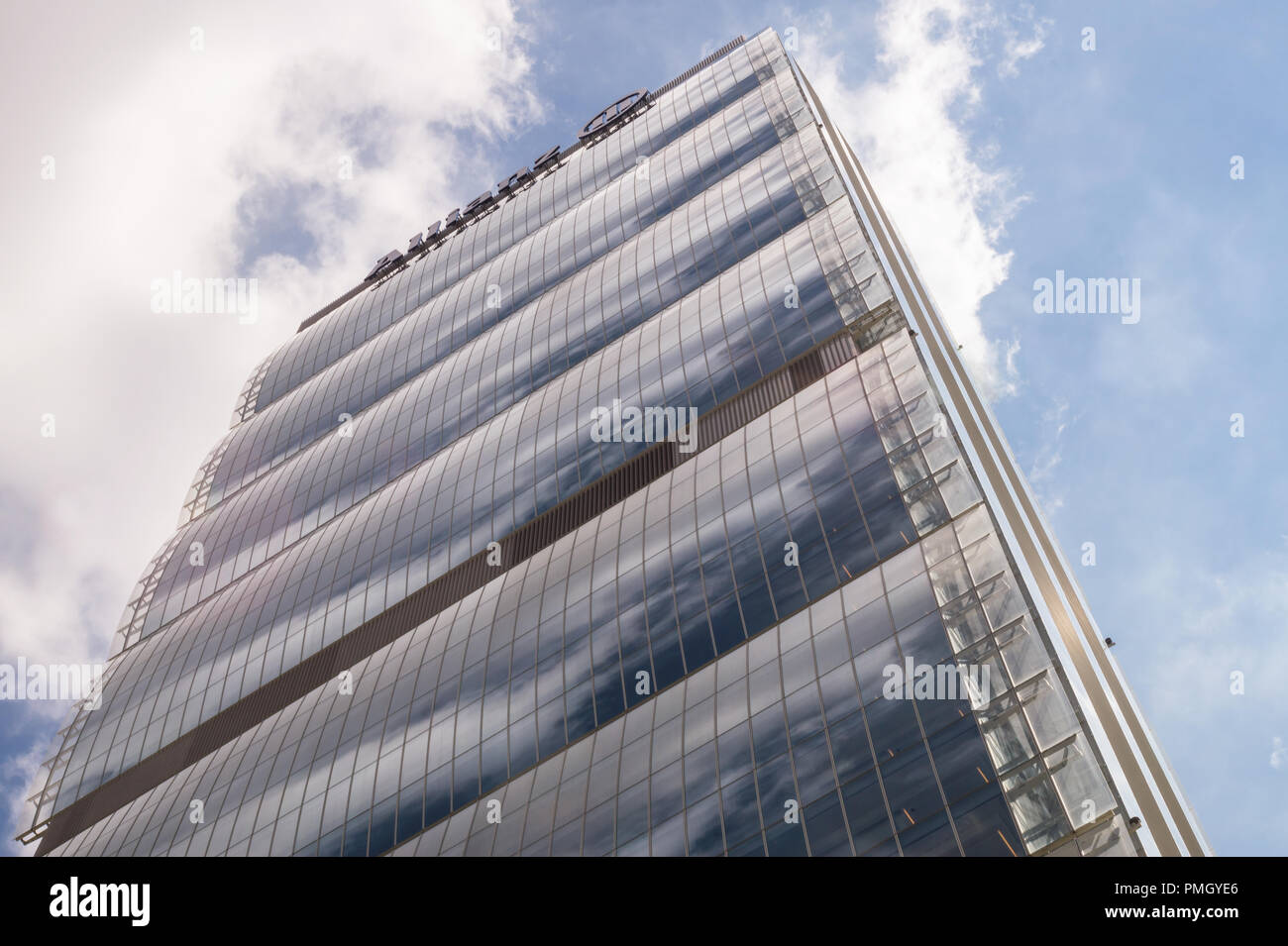 Allianz Tower, AKA “The Dritto” skyscraper high-rise building, designed in the CityLife district. Milan, Italy, by Japanese star architect Arata Isozak Stock Photo