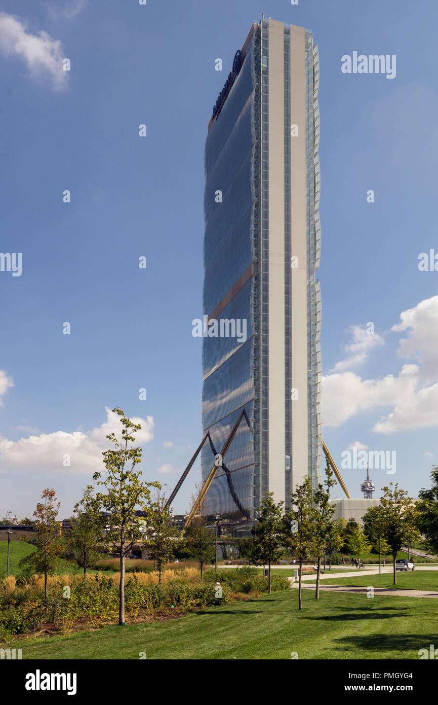 Allianz Tower, AKA “The Dritto” skyscraper high-rise building, designed in the CityLife district Milan, Italy, by Japanese architect Arata Isozaki Stock Photo