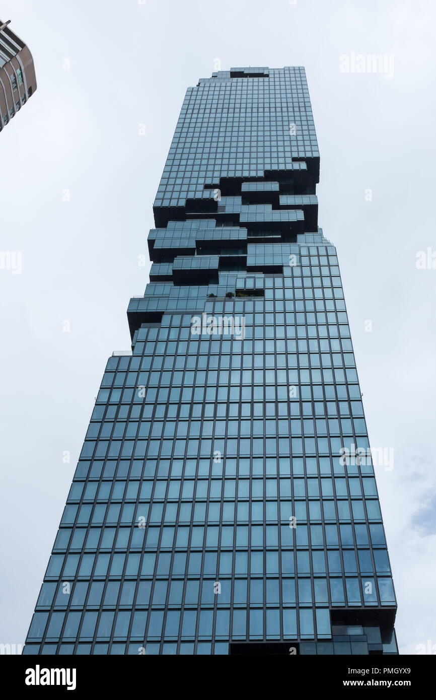 The unusual pixel shaped MahaNakhon Tower high rise building in Bangkok, Thailand Stock Photo