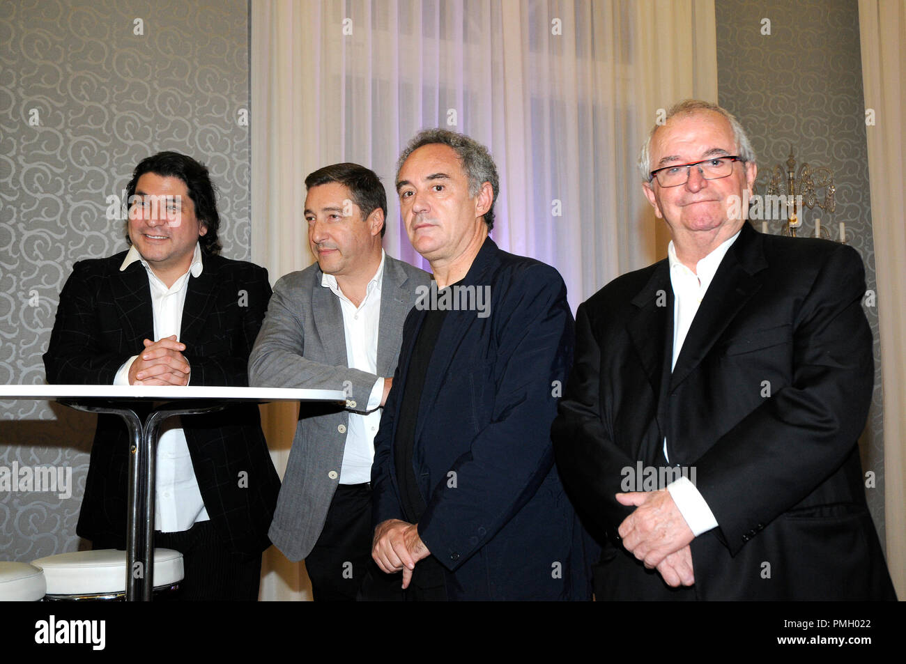 the chefs Ferran Adrià, Gastón Acurio, Juan Mari Arzak and Joan Roca after the presentation for the first time in Spain of the documentary 'Peru Knows Stock Photo