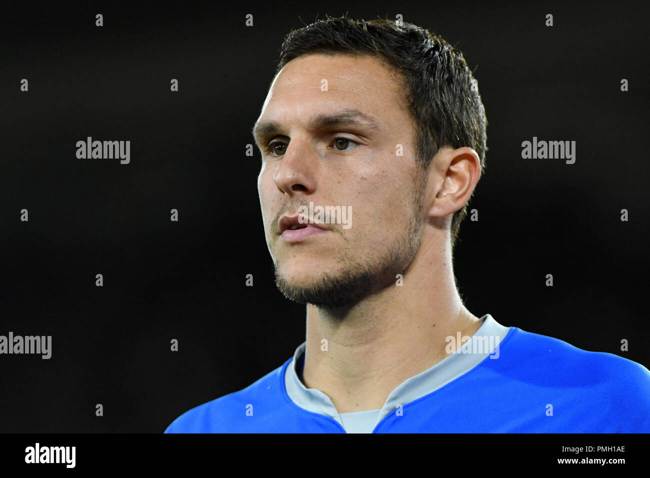 Alex McCarthy of Southampton - Southampton v Brighton & Hove Albion, Premier League, St Mary's Stadium, Southampton - 17th September 2018  STRICTLY EDITORIAL USE ONLY - DataCo rules apply - The use of this image in a commercial context is strictly prohibited unless express permission has been given by the club(s) concerned. Examples of commercial usage include, but are not limited to, use in betting and gaming, marketing and advertising products. No use with unauthorised audio, video, data, fixture lists, club and or league logos or services including those listed as 'live' Stock Photo