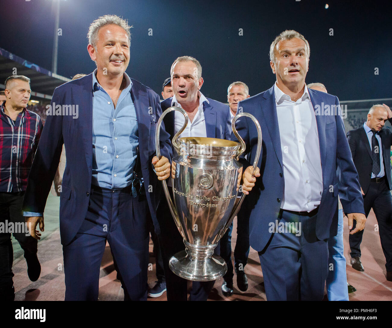 Rajko Mitic Stadium, Belgrade, Serbia. 18th Sep, 2018. UEFA Champions League  football, Red Star Belgrade versus Napoli; The legendary team of Red Star  Belgrade who won the Champions Cup in 1991 Credit: